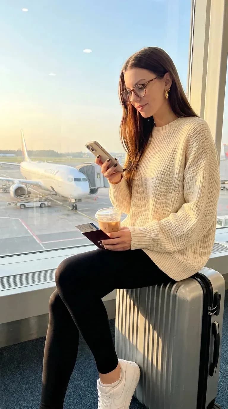 Freya on the same suitcase at the same airport gate