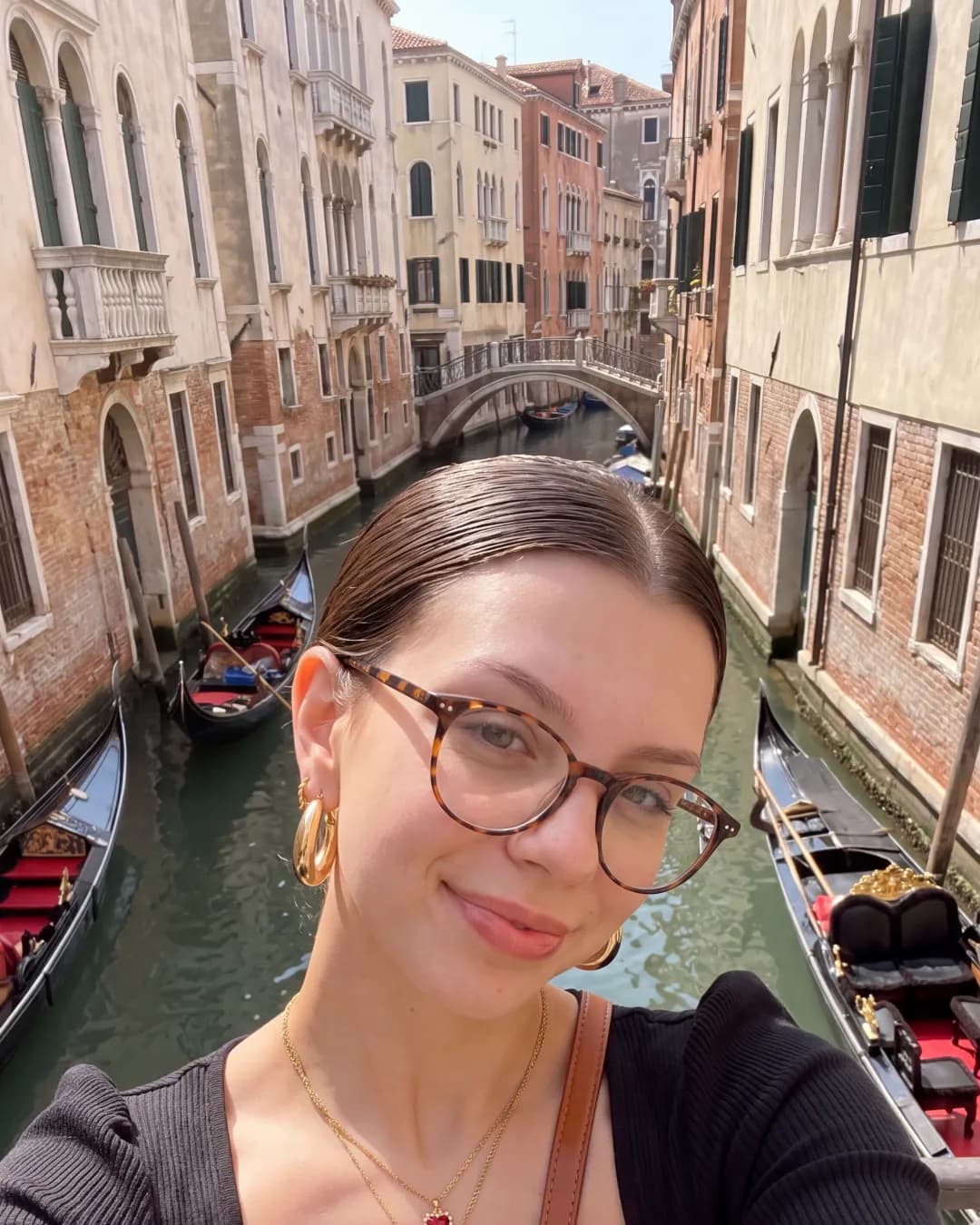 Katherine on a canal in Venice
